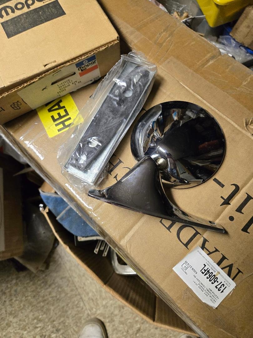 NOS Mopar Door Mirror Left Manual Non Racing Chrome 1973-4 B Body - Image 2