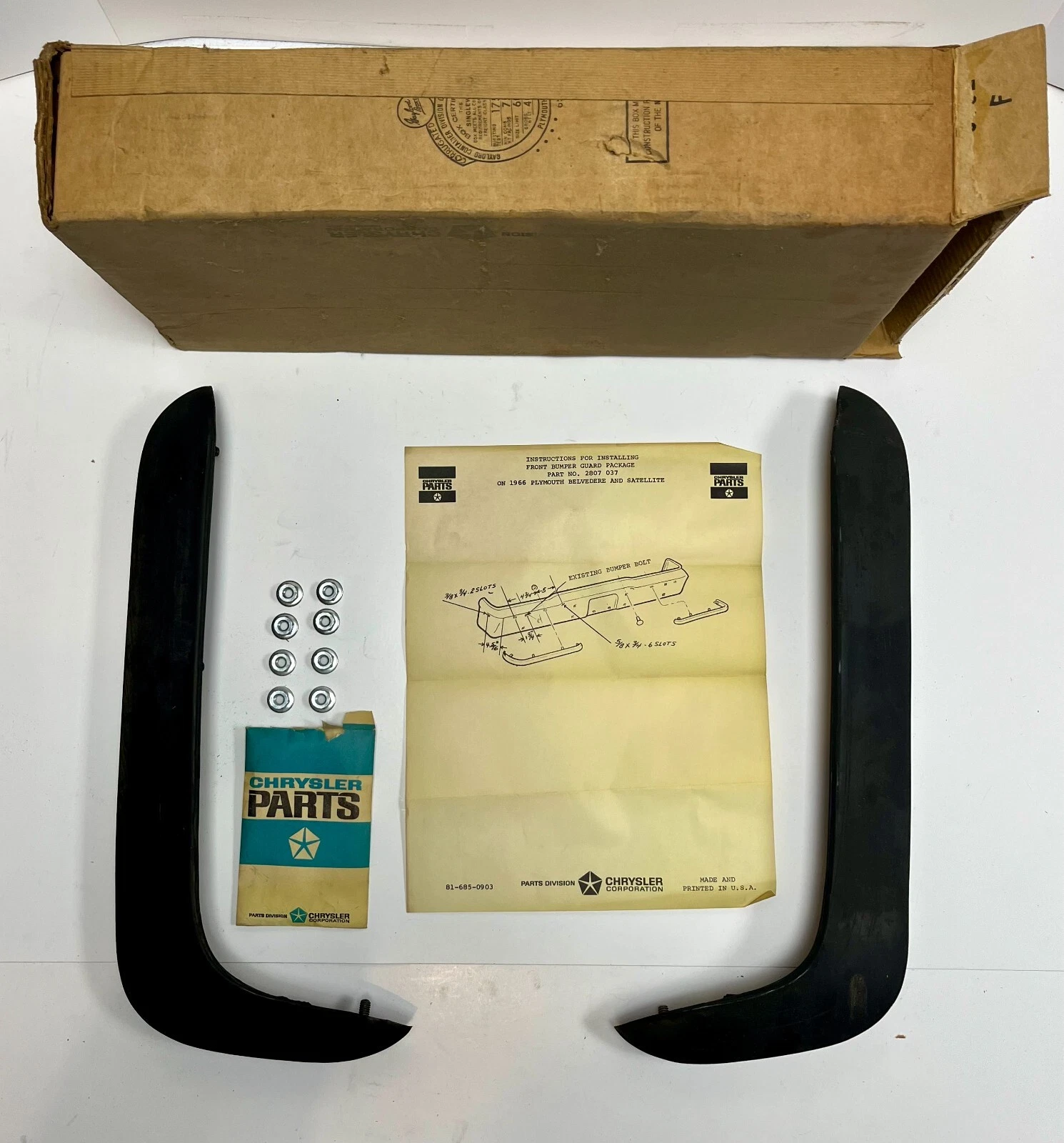 NOS Mopar 1966 Plymouth Satellite & Belvedere Front Bumper Guard Pkg