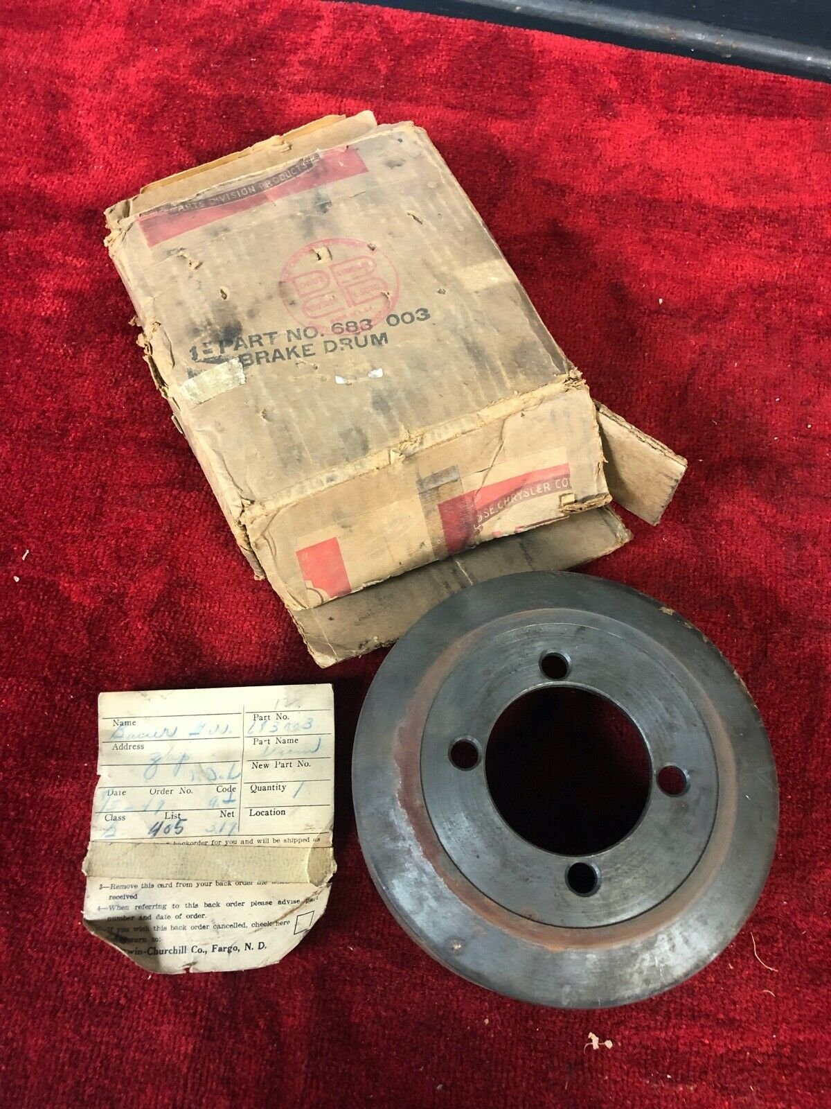 NOS Mopar Parking Brake Drum 1938-50 Chrysler Plymouth DeSoto & Dodge Models W/O Overdrive Trans - Image 2